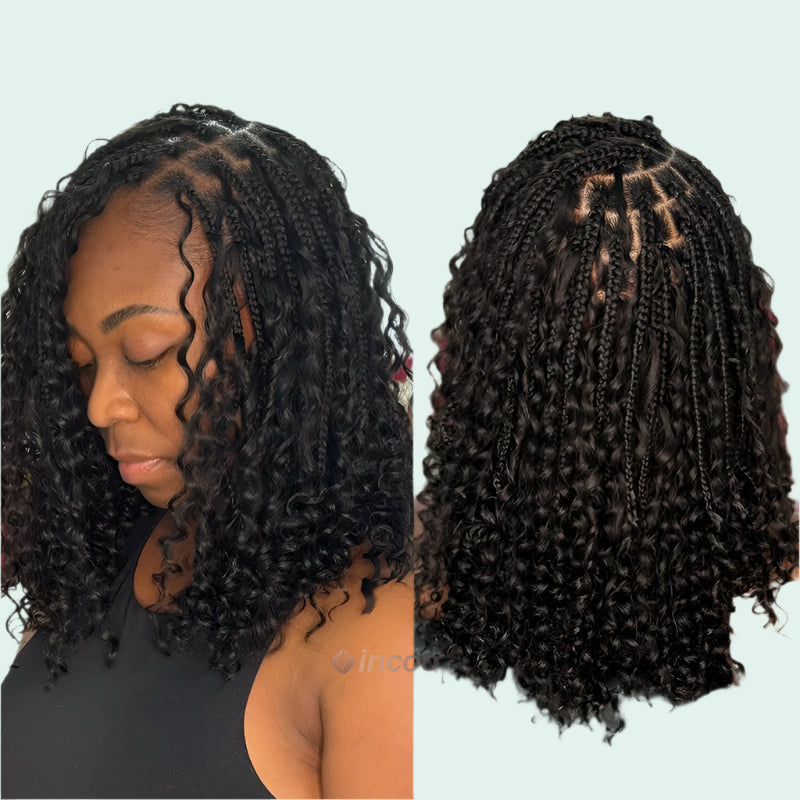 12" Goddess Boho Bob Braids Wig | 360 Lace Frontal | Curly Ends | Ombre & Color Options | Baby Hair