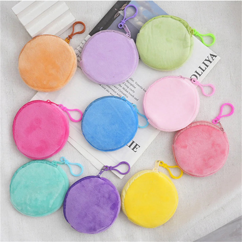 Kawaii Plush Round Coin Purse for Women | Cute Solid Wallet & ID Card Bag Keychain | Minimalist Student Gift Luxegan
