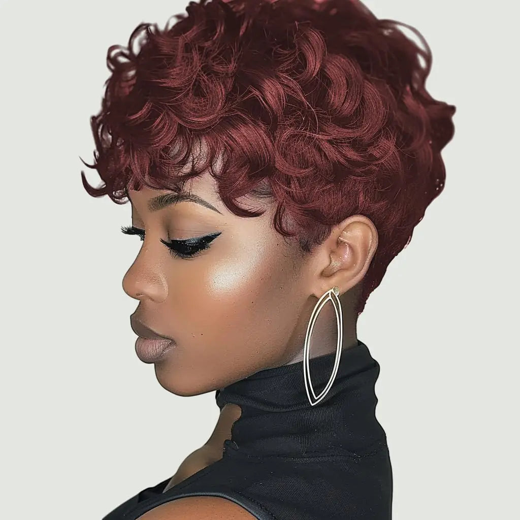Black Women's Short Curly Elf Wig | Natural Wave Synthetic Wig (Black Color, Layered Elf Cut, Daily Use) Luxegan