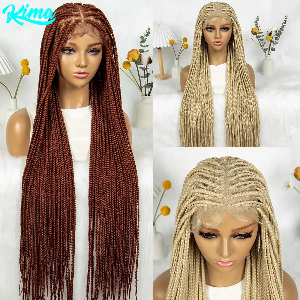 HD Knotless Box Braided Full Lace Wig | Ginger 350# & 613# Blonde | Synthetic Crochet Braids | Black Women Luxegan