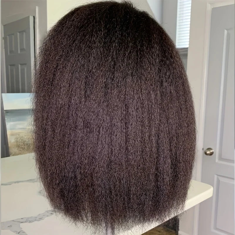 250% Density Kinky Straight Bob Wig | 13x4 HD Transparent Full Lace Frontal Human Hair Wig (Pre-Plucked for Black Women) Luxegan