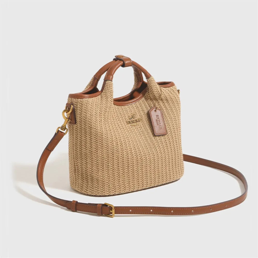 Summer New Woven Bucket Bag Fashionable Retro Bag Women's Versatile Large Capacity Straw Woven Bag | Single Shoulder Cross Luxegan