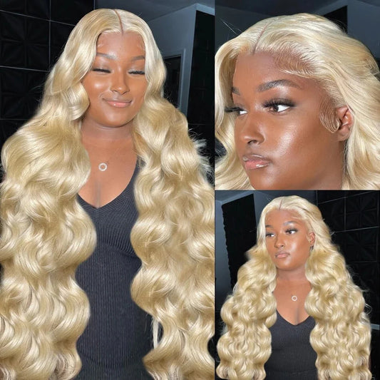 250% Density 30/40 Inch 613 Honey Blonde Body Wave 13x6 HD Transparent Lace Frontal Wigs Brazilian Remy Human Hair