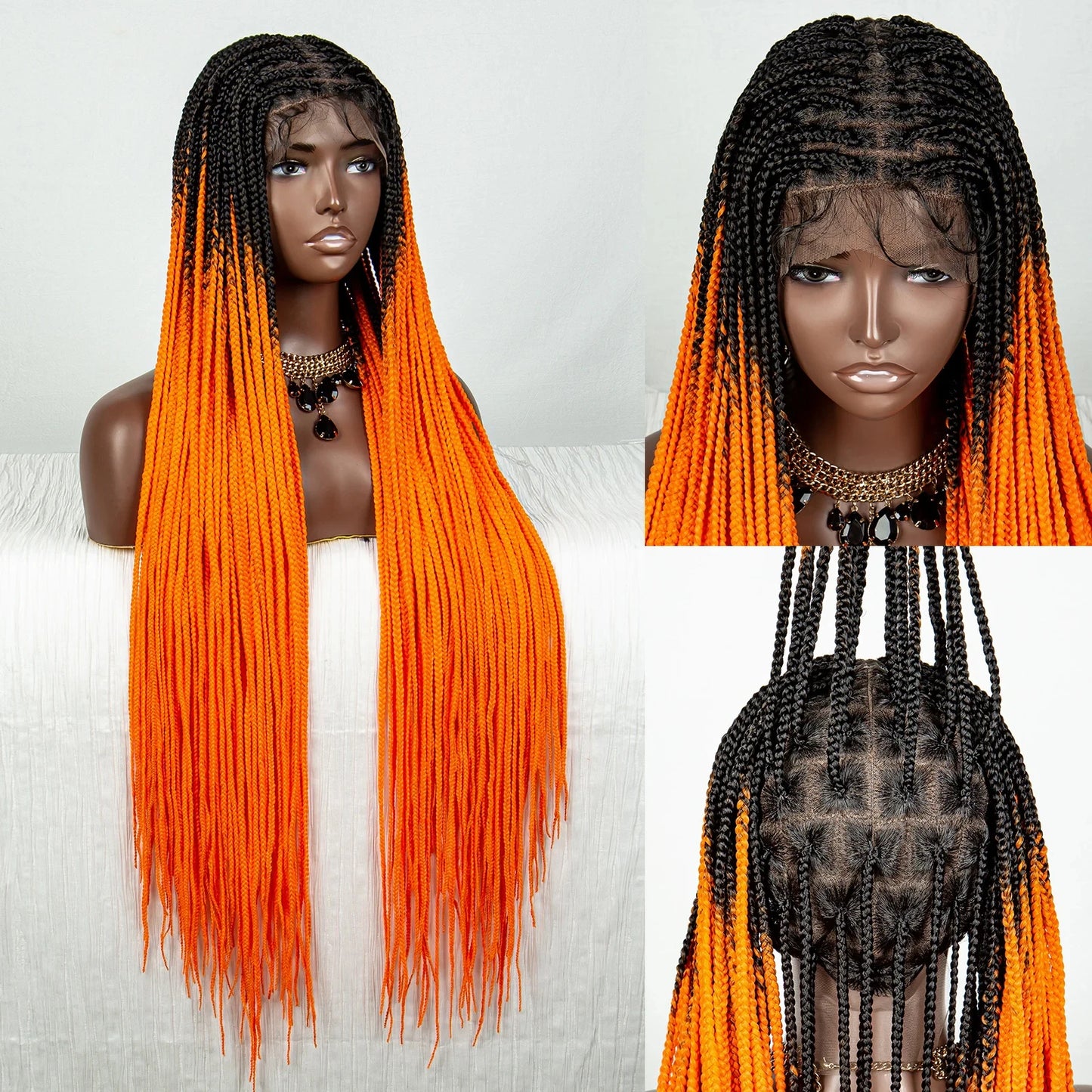 Straight Orange Knotless Box Braids Wig | HD Full Lace Frontal | Baby Hair Luxegan