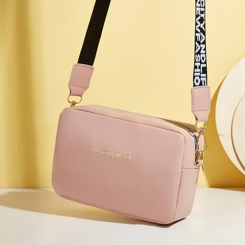 Simple-Style Small Shoulder Bag | Sophisticated PU Leather Wide-Strap Crossbody | Elegant Letter-Detailed Messenger Purse | "Dignified" Soft Flap Handbag for Versatile Daily Styling Luxegan