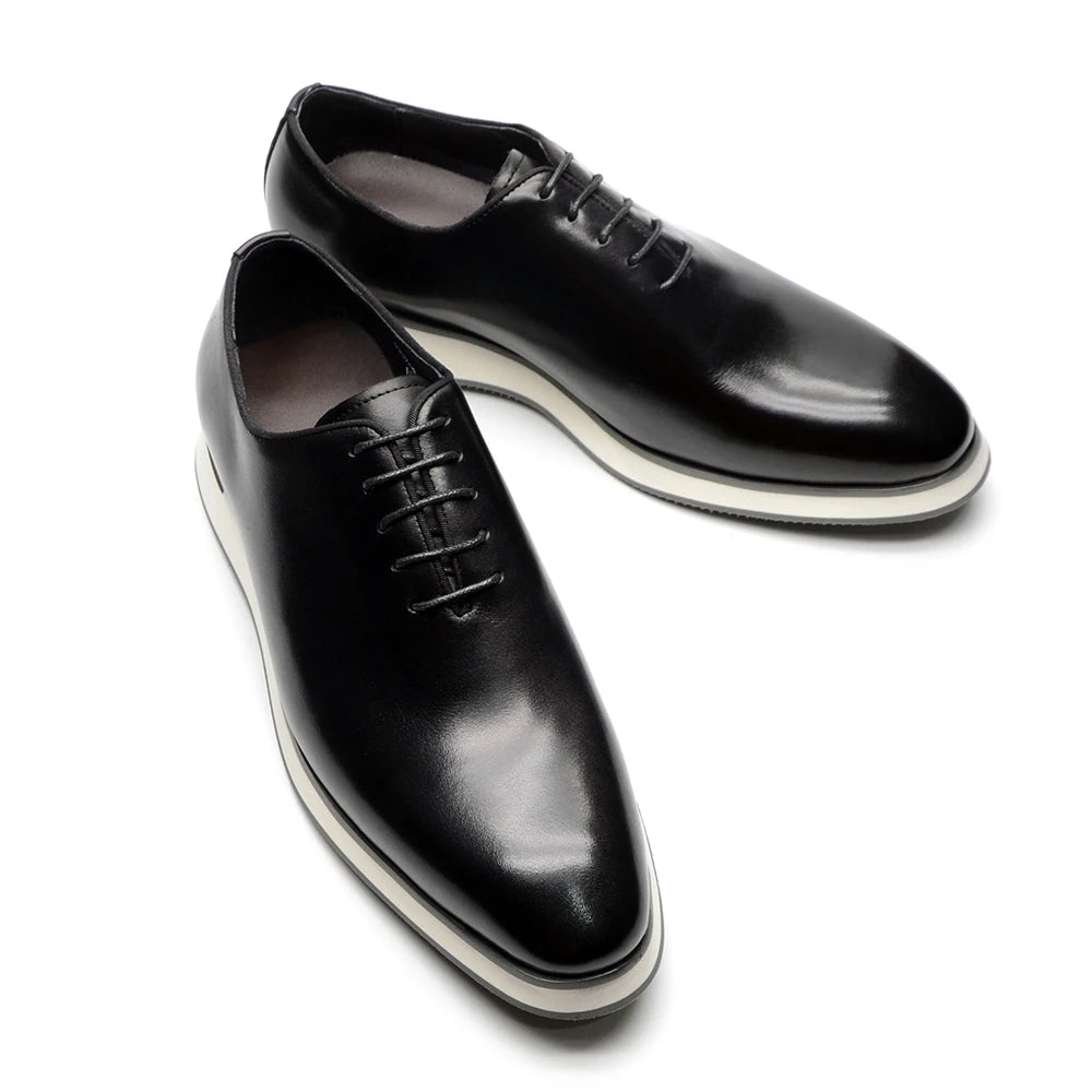 Men's Classic Whole Cut Oxford Shoes | Genuine Cowhide Leather Black & Brown Casual Sneakers (Breathable) Luxegan