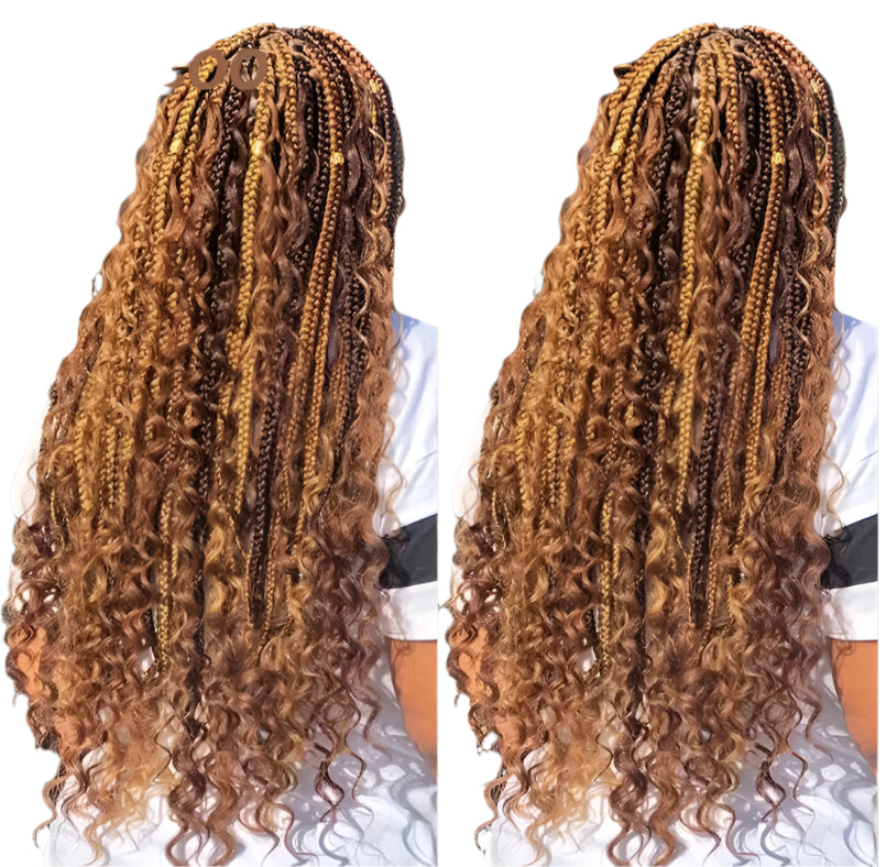 36" Bohemian Crochet Braided Wig | Full Lace | Blonde Goddess Locs & Box Braids | Curly Hair | Synthetic