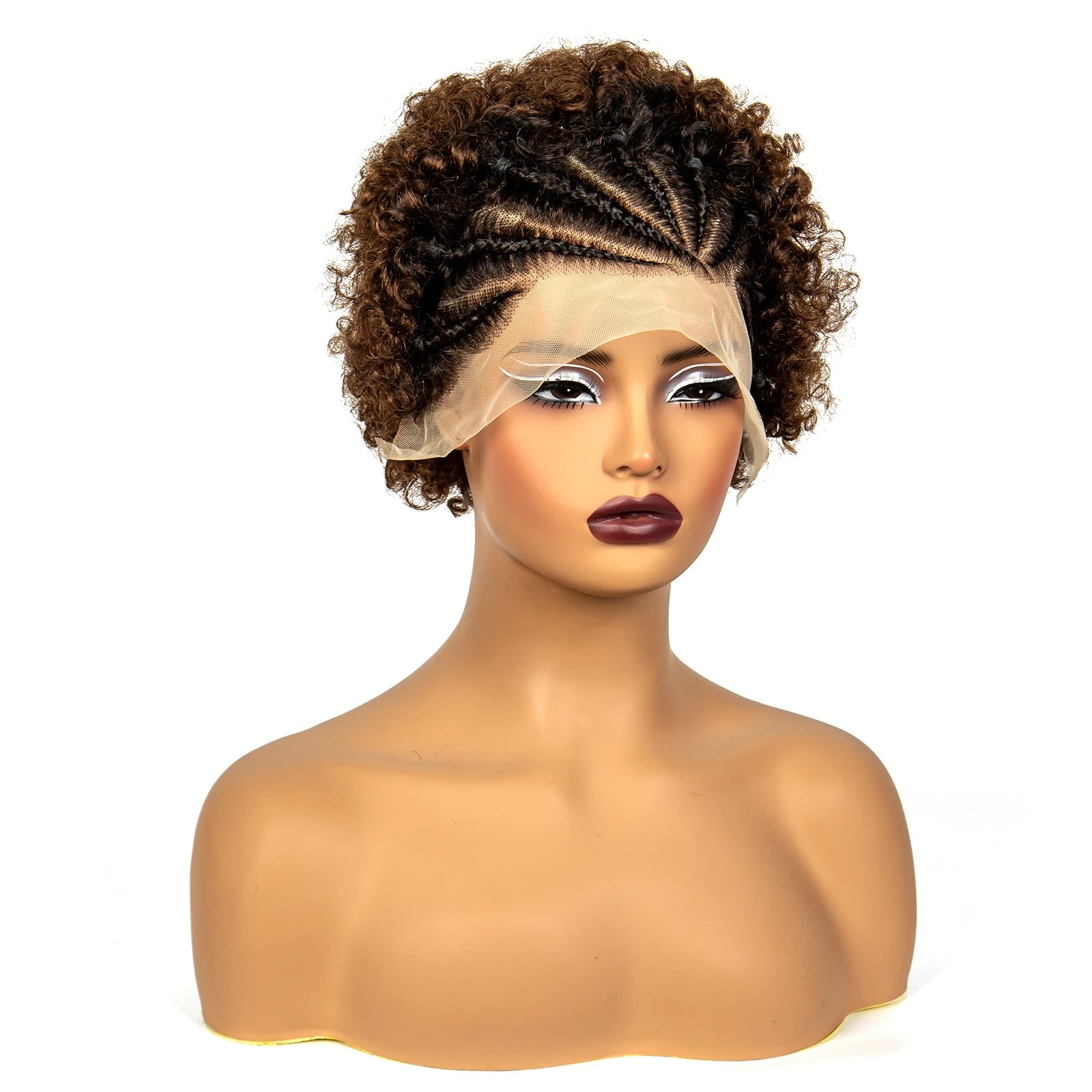 Natural Black Synthetic aBraided Wig | 13x4 Transparent Lace Front Short Afro Kinky Curly Braids Luxegan