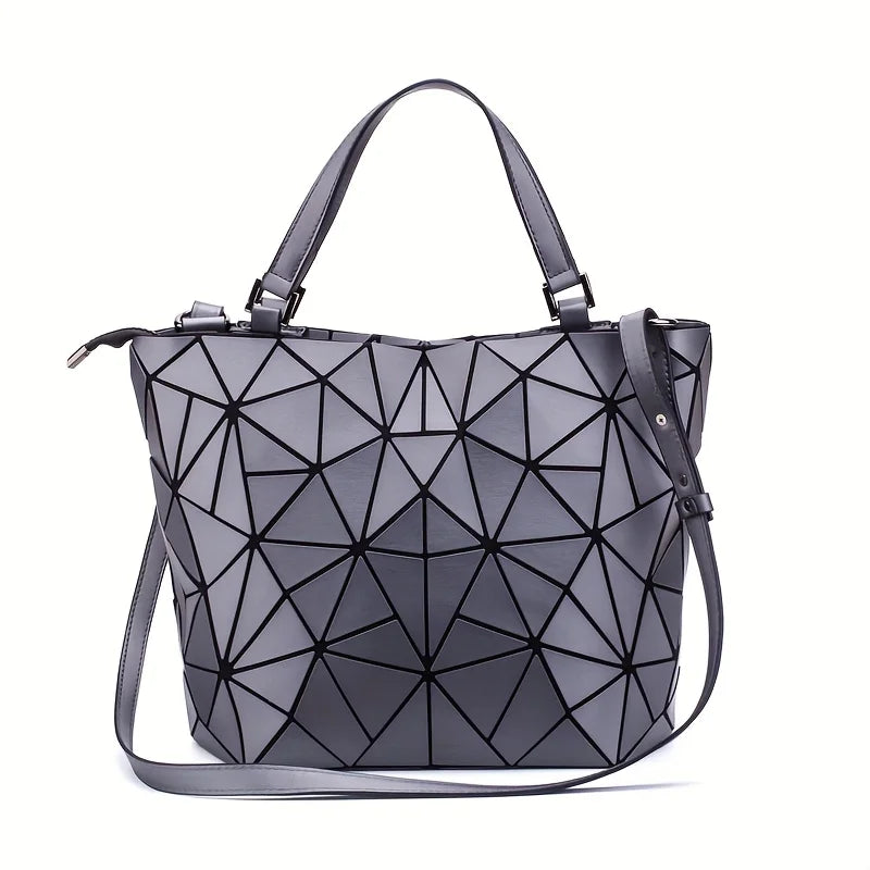 Matte Geometric Diamond Shoulder Bag | Large Capacity PU Leather Bucket & Crossbody Tote Handbag for Women Luxegan