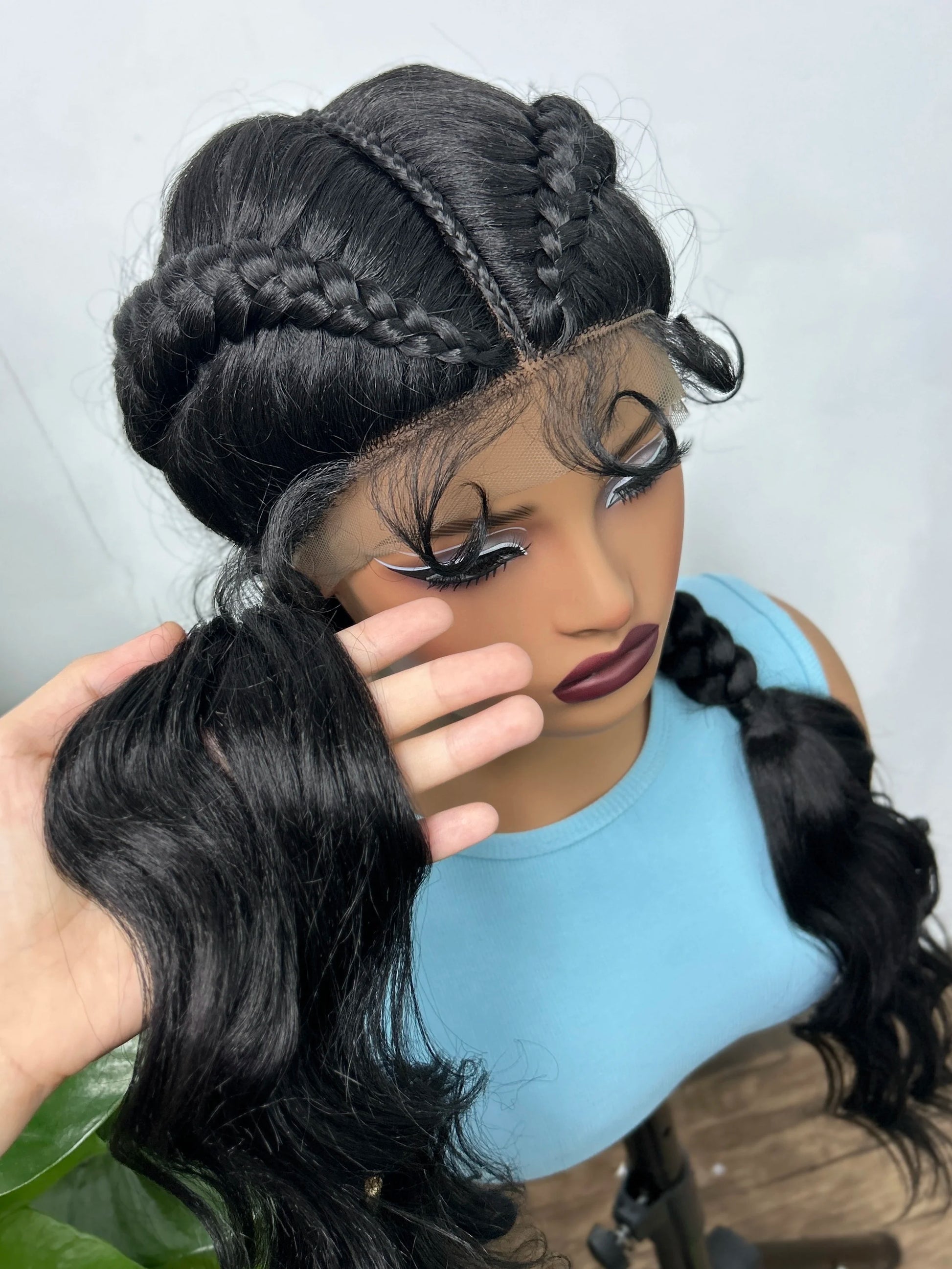 34" Twist Braids Wig | Curly Ends | Lace Front | Baby Hair | Natural Color Luxegan
