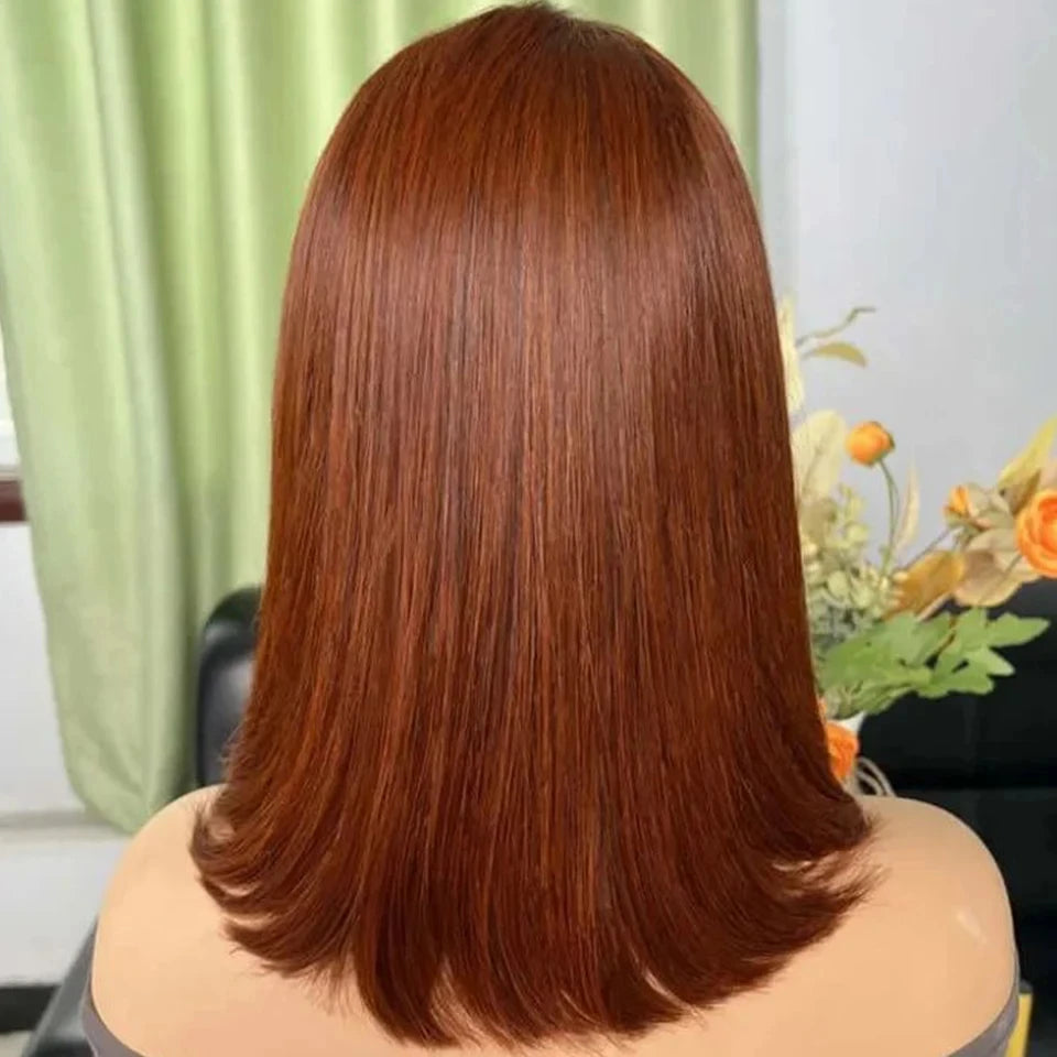 Rebecca #33 Reddish Brown Bob Wig | 13x6x1 T-Part Peruvian Remy Human Hair Luxegan