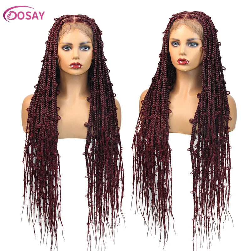 36" Butterfly Braids Wig | 613 Blonde & Burgundy Accents | Full Lace | Goddess Locs & Box Braids Luxegan