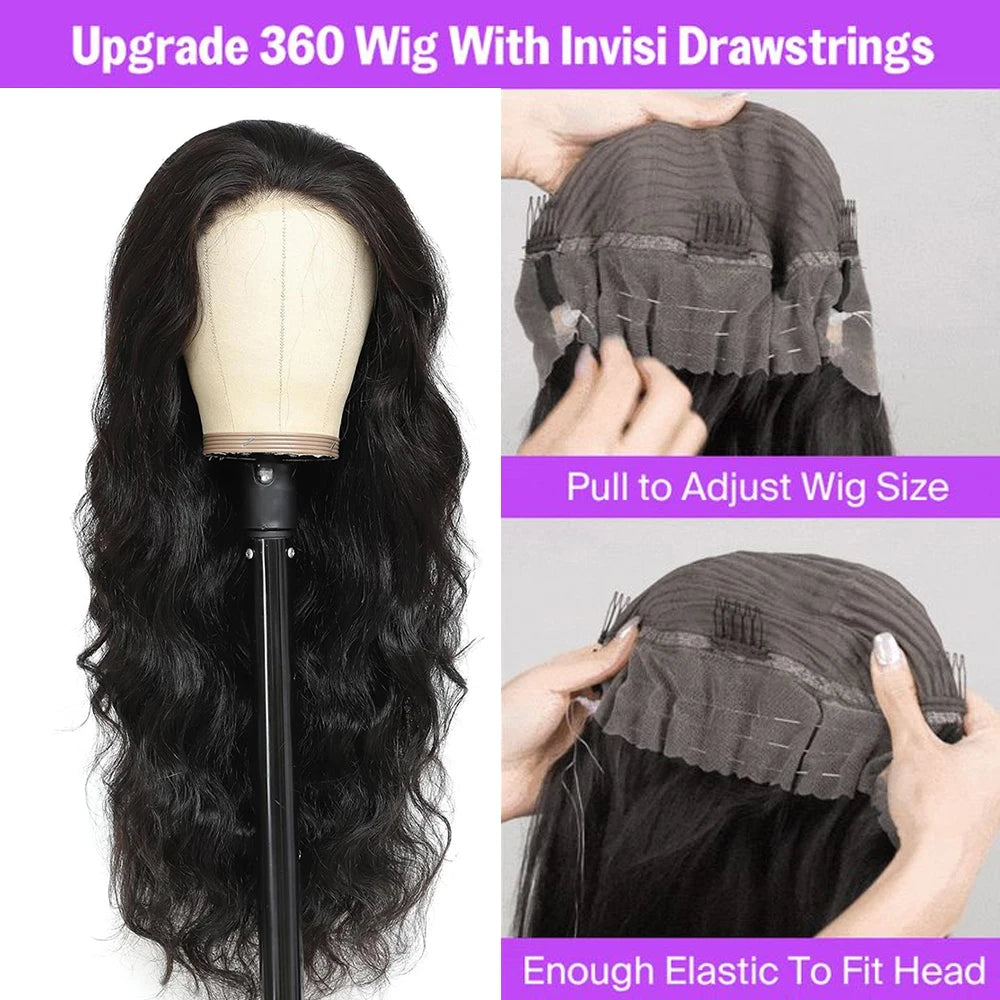 360 Hidden Strap Body Wave HD Lace Wig | Sophisticated 250 Density 13x6 & 13x4 Frontal | Elegant "Brazilian Remy" 26+ Inch Length | "Dignified" Glueless Drawstring Human Hair for Radiant Versatile Styling Luxgan