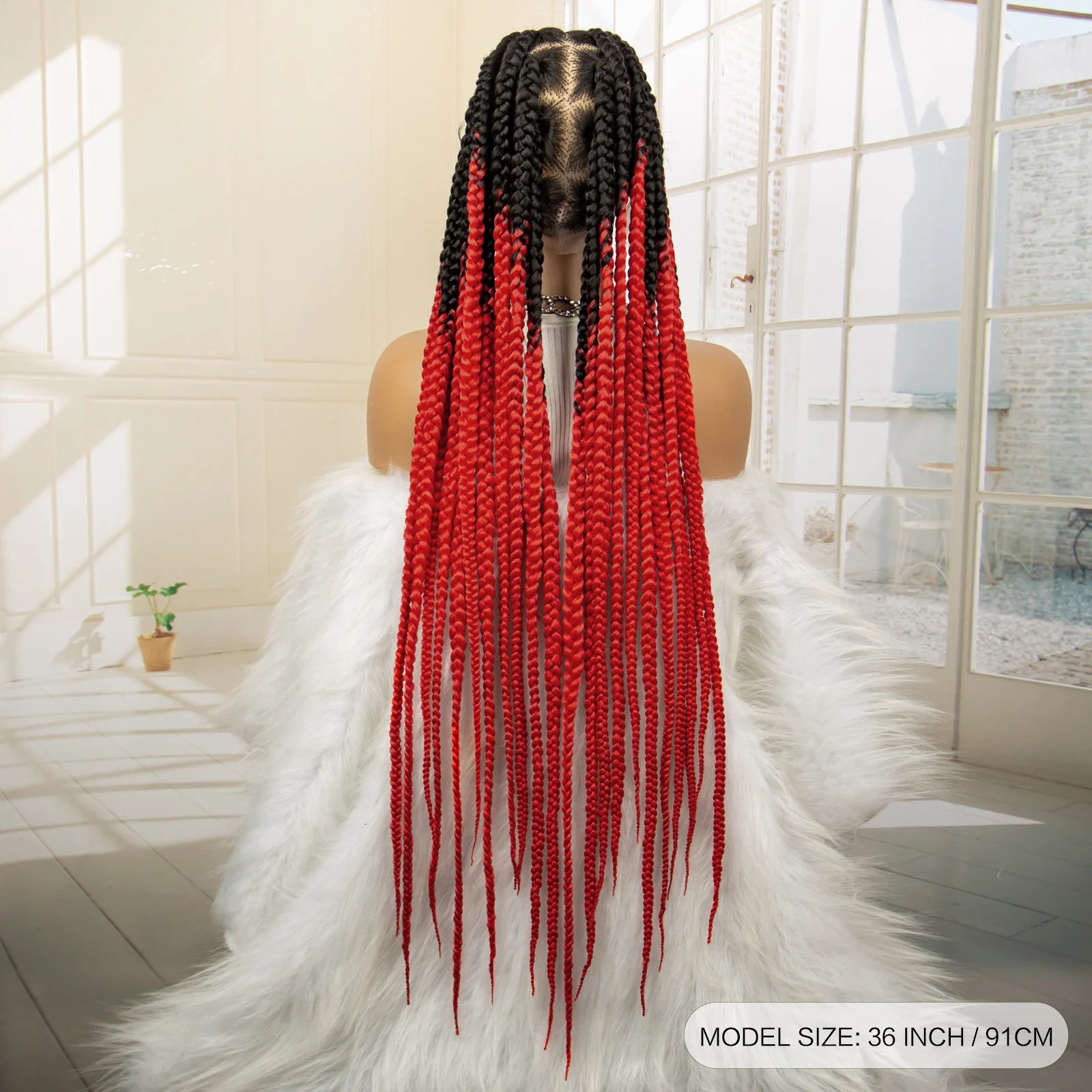 36" Big Knotless Box Braided Full Lace Wig | Cornrow Braiding Wig | Baby Hair | Synthetic Braids | For Women