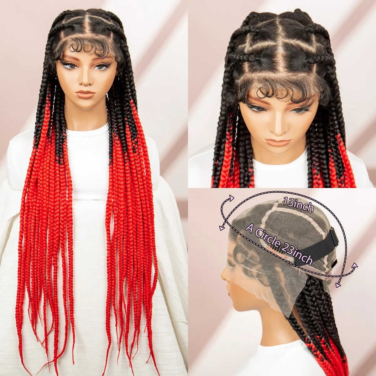 36" Purple Knotless Box Braids Wig | Transparent Full Lace | Baby Hair | Synthetic Luxegan
