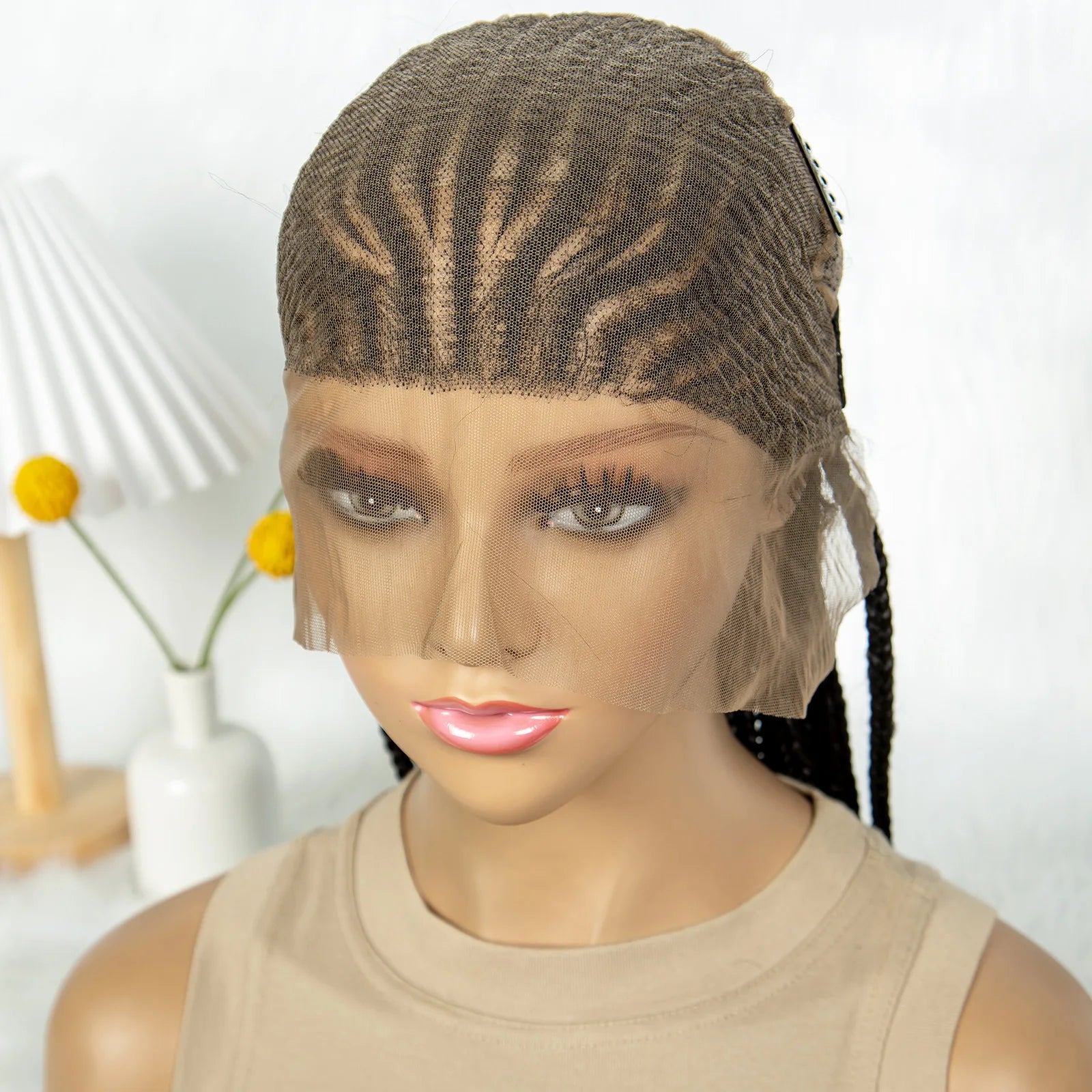 34" HD Transparent Full Lace Knotless Box & Cornrow Braids Wig Luxegan