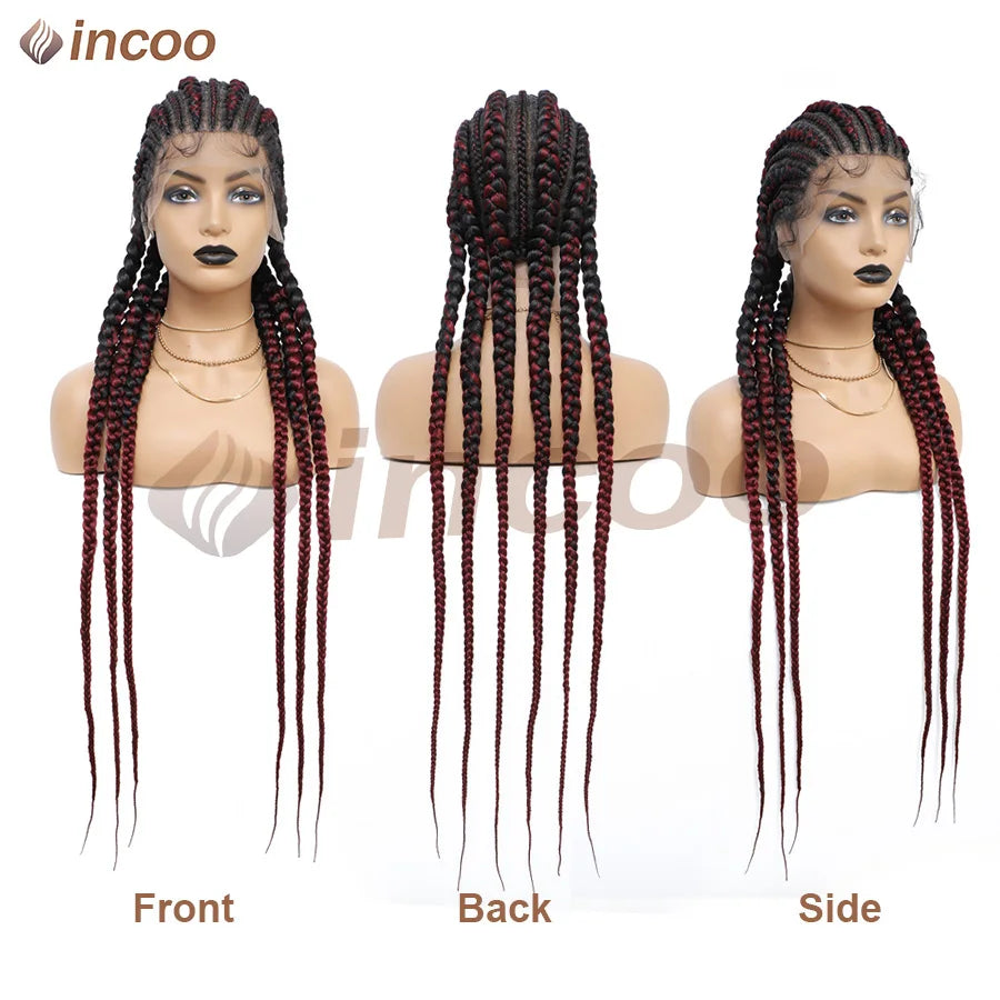 Synthetic Full Lace Cornrow Braided Wigs 36'' Lace Front Wig Jumbo Braids Wig For Black Afro Women Goddess Twists Box Braids Wig Luxegan