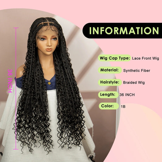 Synthetic Full Lace Bohemian Box Braided Wigs with Baby Hair Boho Box Braided Wigs Curly Hair Full Lace Front Wigs Luxegan