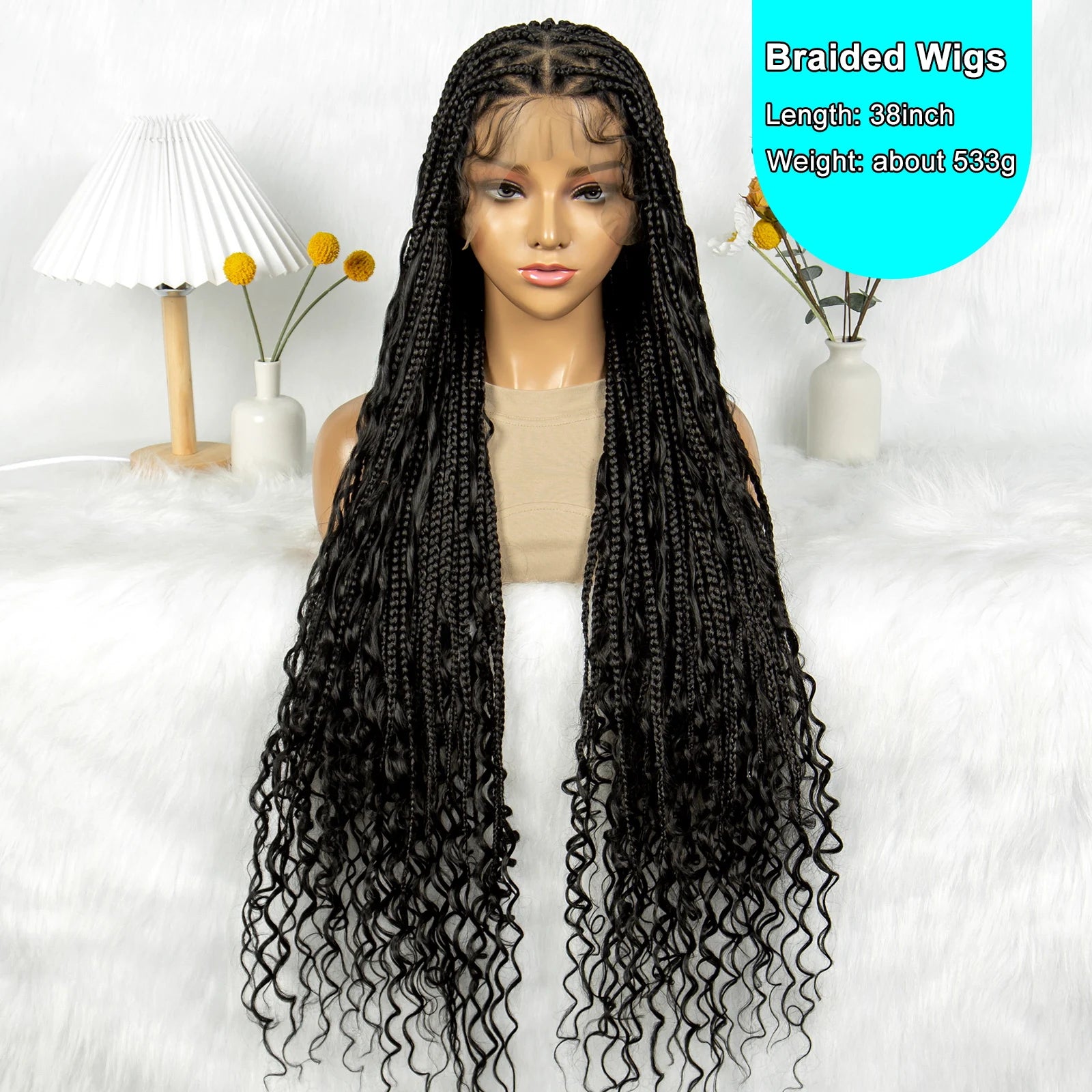 Bohemian Box Braids Wig - Full Lace Knotless Boho Braided Wig with Baby Hair for Black Women