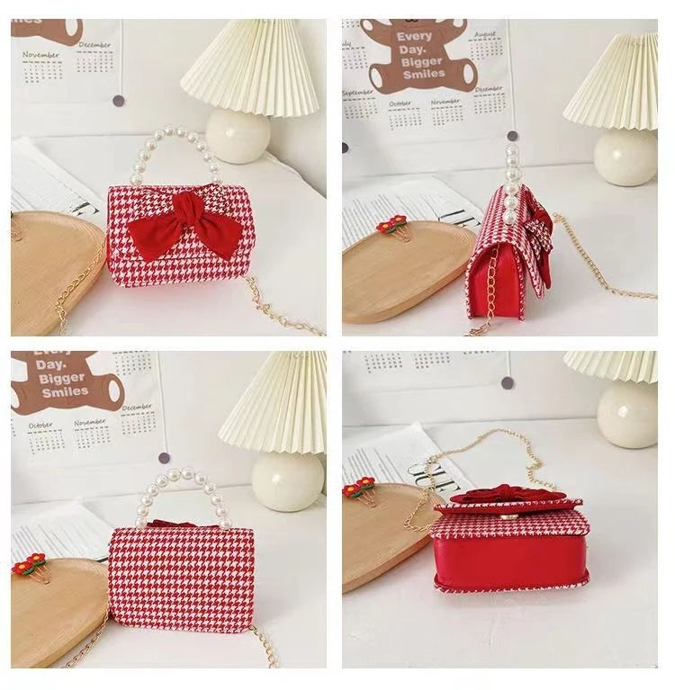 Luxury Pearl Handle Children’s Mini Shoulder Bag | Sweet Bow & Flower Girl Messenger Bag | Fashion Square Shell Purse for Girls (Model z122711) Luxegan