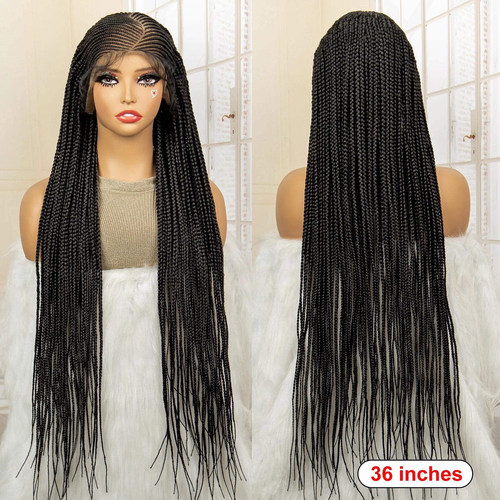 36" Full Lace Afro Cornrow Wig | Knotless Box Braids | Kanekalon Hair | For Black Women