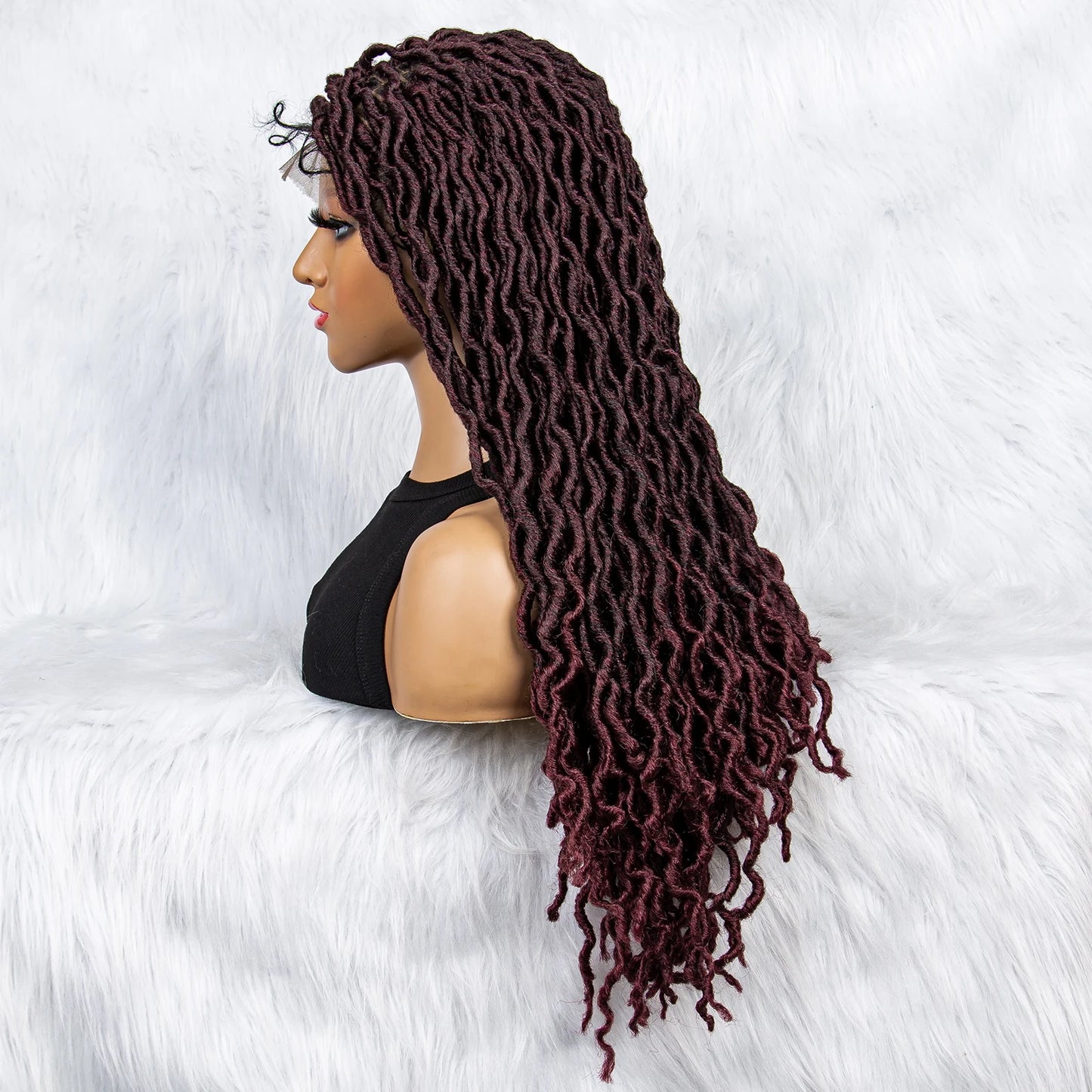 Knotless Box Braided Wig with Curly Ends & Baby Hair | Synthetic Lace Front Wig for Black Women Luxegan