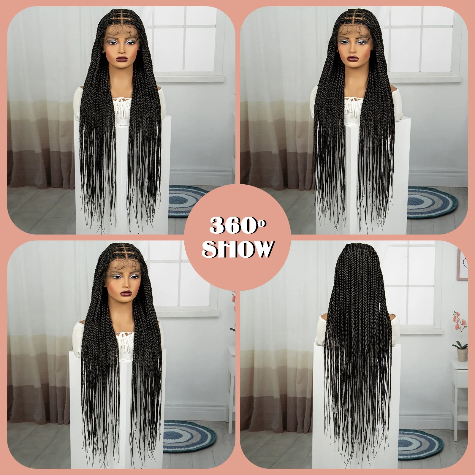36" Knotless Box Braids Wig | Transparent Full Lace | Baby Hair Luxegan