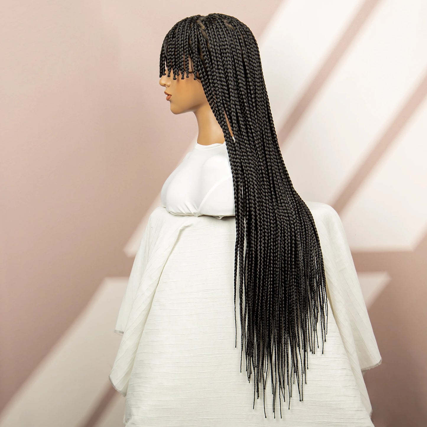 34" Box Braided Full Lace Wig | Braids with Bangs | Synthetic Hair Wig for Black Women | Kanekalon