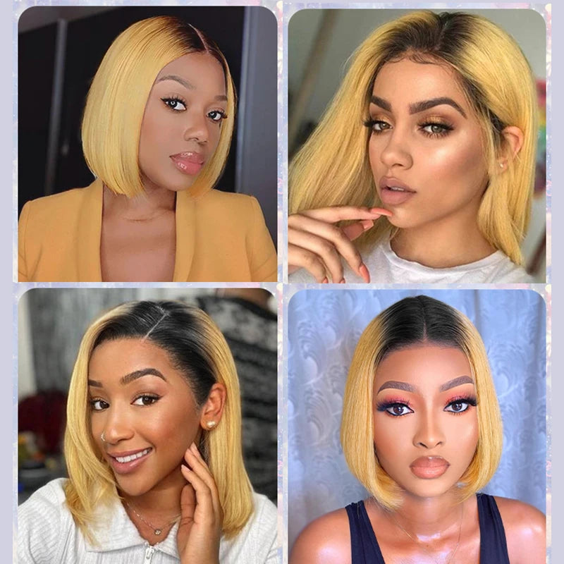 Ombre 1B/27 Straight Bob Lace Front Human Hair Wig | 13x4 Transparent Lace | Pre-Plucked Luxegan