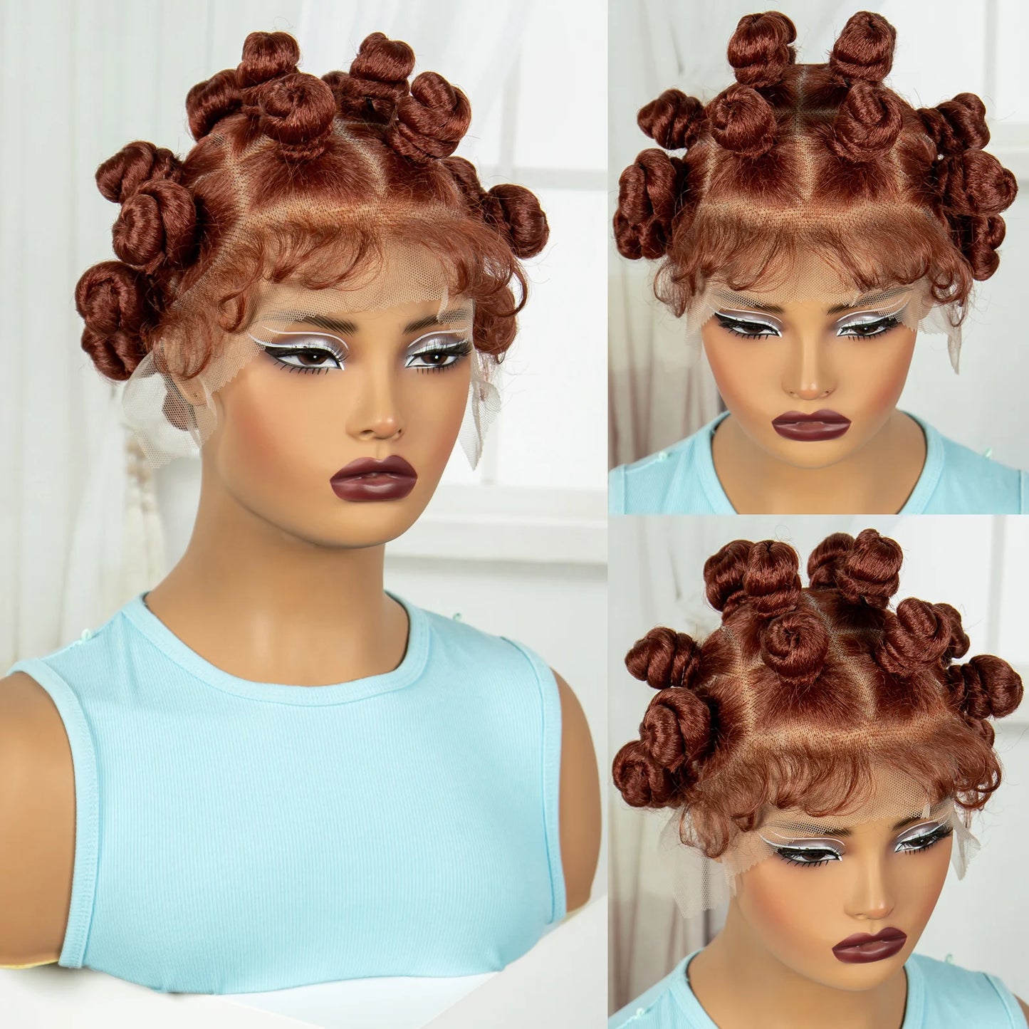 Ginger Full Lace Handmade Bantu & Dreadlock Braided Wig with Baby Hair | Synthetic Braided Wig for Black Women Luxegan