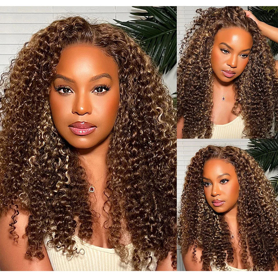 250% Density P4/27 Highlight Jerry Curly Wig | 13x4 Transparent Lace Front Brazilian Human Hair (Glueless, Pre-Plucked) Luxegan