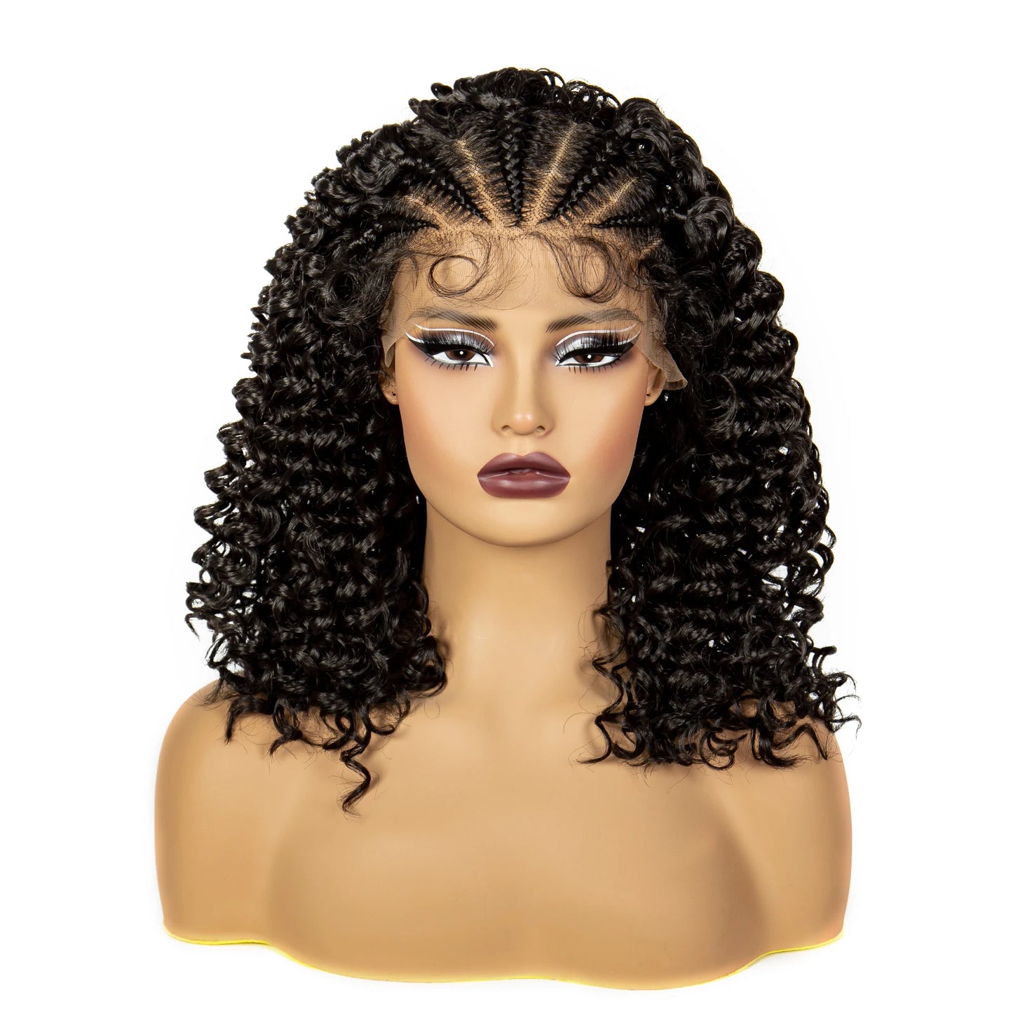 16" Curly Synthetic Lace Front Braided Wig | 13x4 Transparent Short Braids with Baby Hair Luxegan