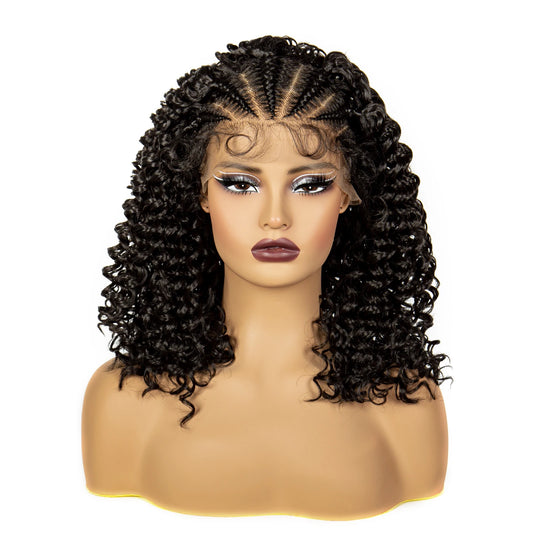 16" Curly Synthetic Lace Front Braided Wig | 13x4 Transparent Short Braids with Baby Hair Luxegan