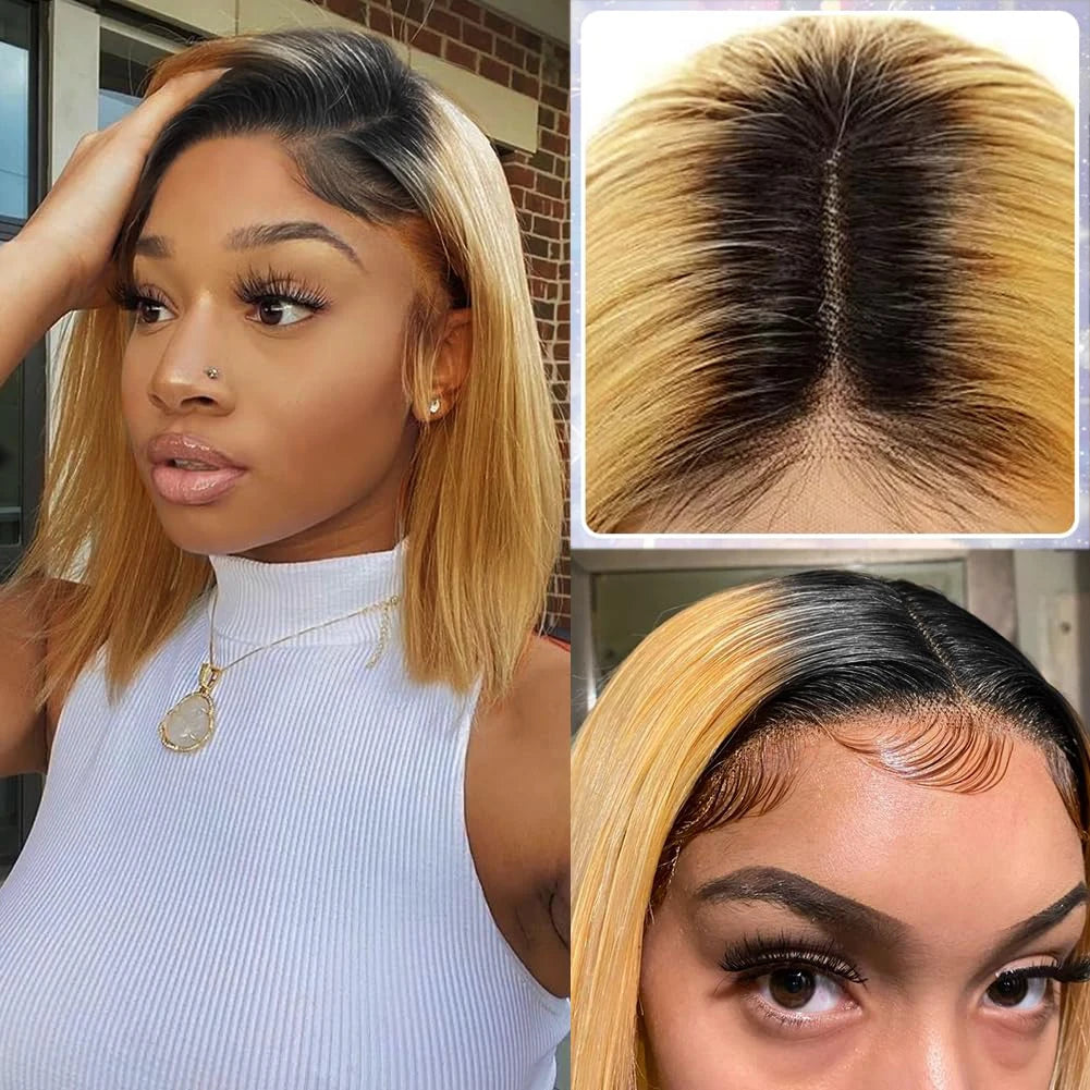 Ombre Straight Bob Wig | 1B/27 | 13x4 Transparent Lace Front Human Hair Luxegan