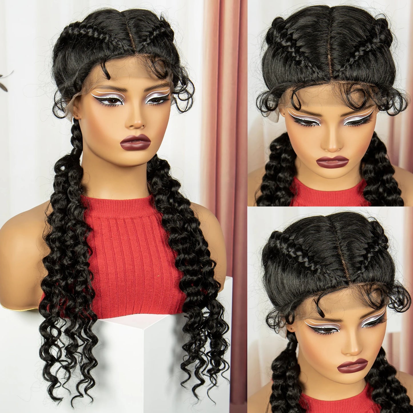 Curly Cornrow Twist Braids Wig | 13x1 T Part Lace | Water Wave | Black Women Luxegan