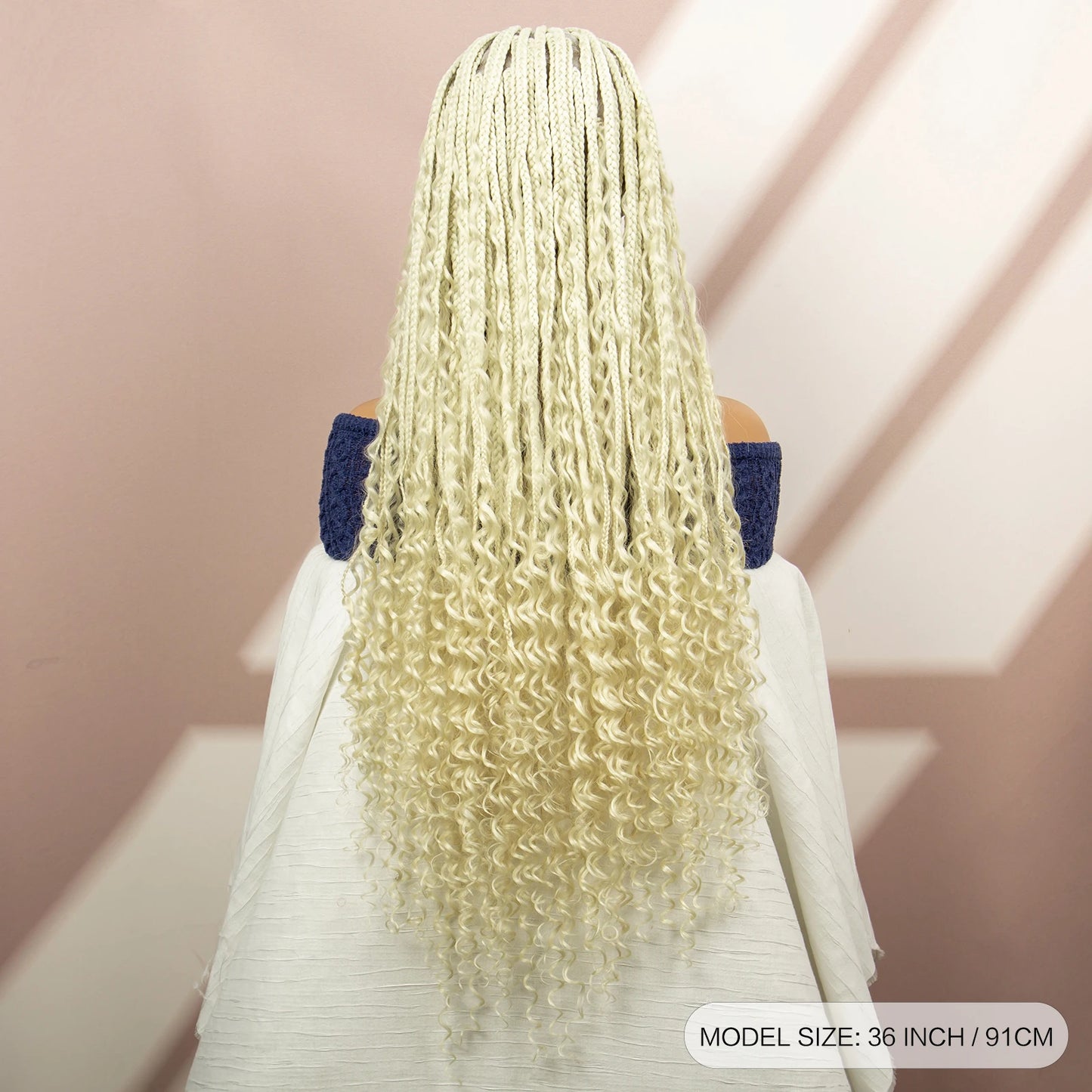 Boho Box Braided Wig with Curly Hair | Goddess Locs Accents | Full Lace Brown Braids Wig | Bohemian Box Braid Wig