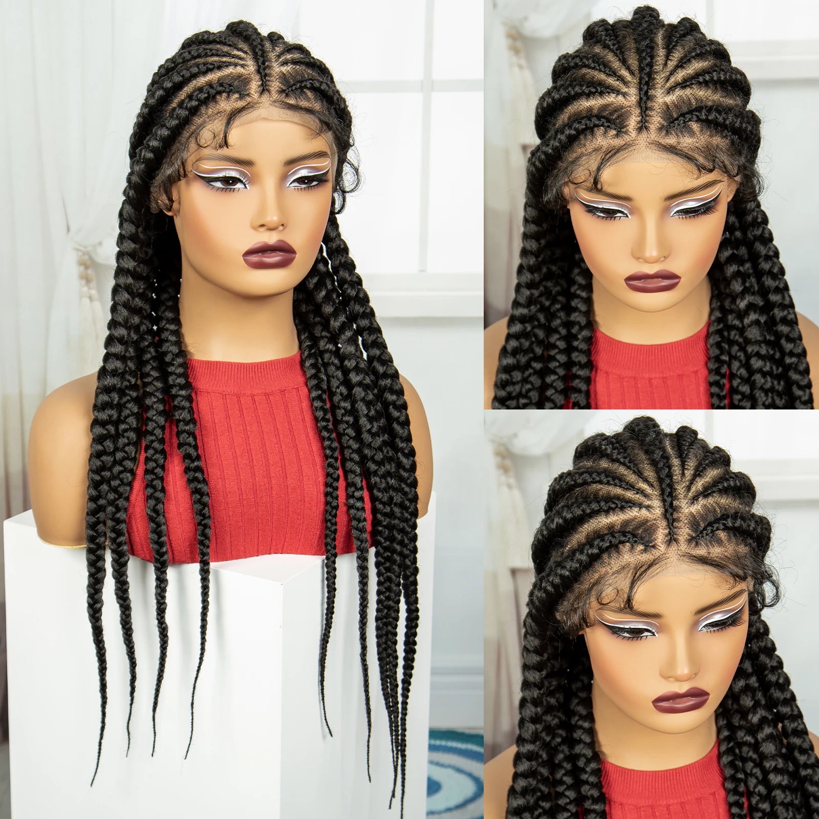 26" Natural Cornrow Braids Wig | Transparent Full Lace | Baby Hair Luxegan