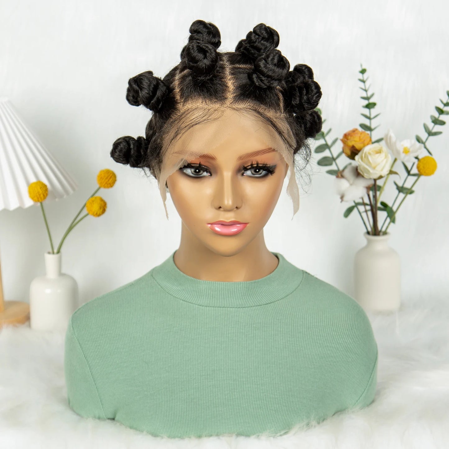 HD Transparent Lace Front Bantu Knots Wig | Synthetic | Full Lace | With Baby Hair | For Black Women