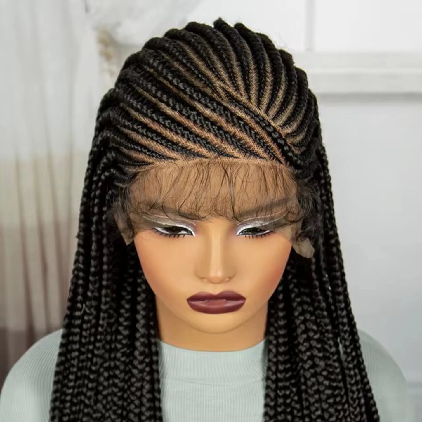 36" Straight Cornrow Knotless Braids Wig | Full Lace | Baby Hair Luxegan
