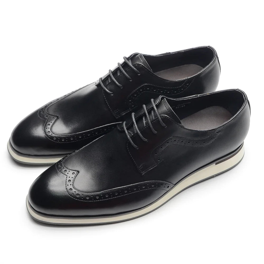 Luxury Men's Real Cow Leather Three-Color Wingtip Derby Shoes | Top Designer Original Casual Sneakers (Breathable) Luxegan