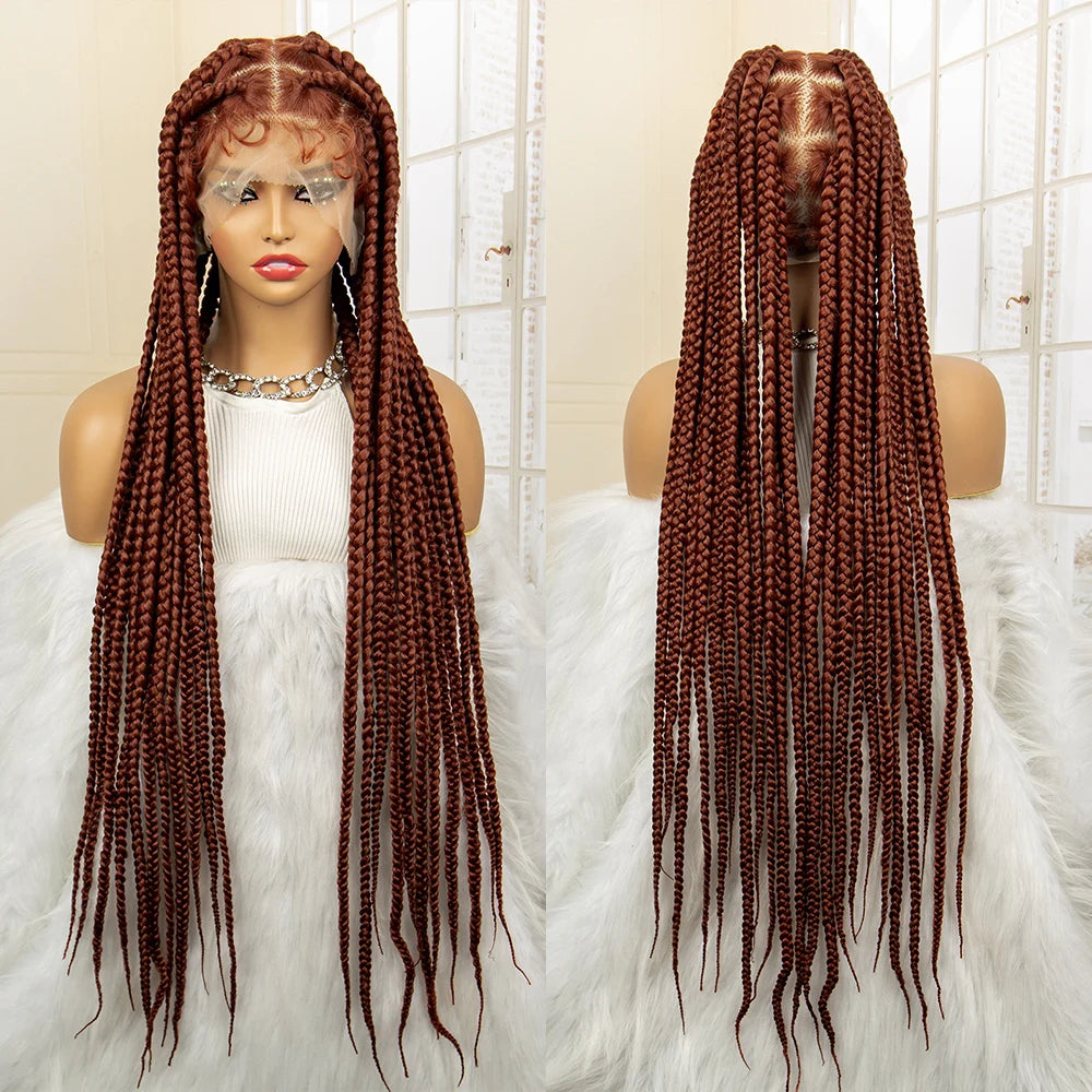 36" Big Knotless Box Braided Full Lace Wig | Cornrow Braiding Wig | Baby Hair | Synthetic Braids | For Women