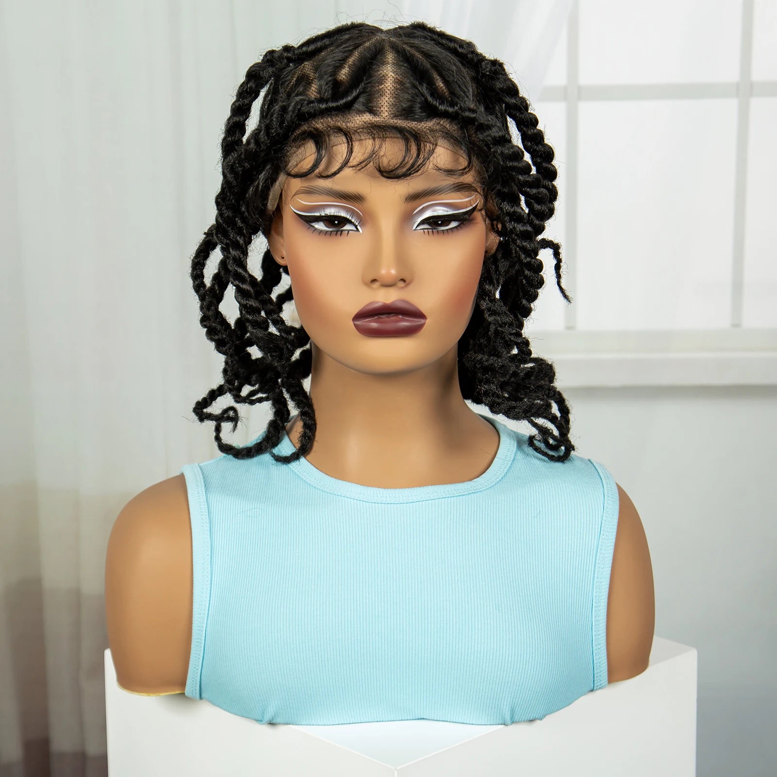 12" Natural Bantu Knotless Braids Wig | Transparent Full Lace | Baby Hair Luxegan