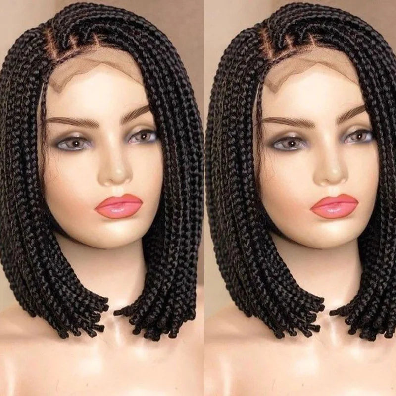 10" Short Bob Box Braided Wig | 360 Full Lace | Cornrow Accents | Synthetic Braids for Black Women Luxegan