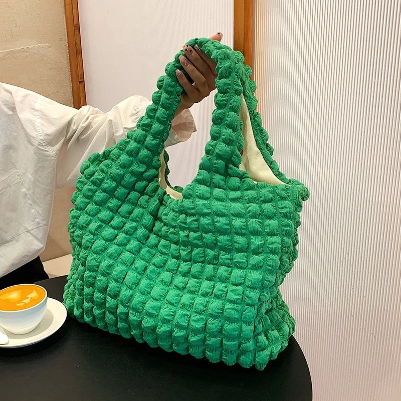 Soft Pleated Cloud Tote | Candy Color Large Capacity Shoulder Bag Luxegan