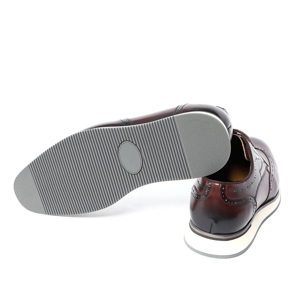 Men's Natural Cowhide Genuine Leather Derby Dress Shoes | Brogue Wingtip Flat Shoes (Black, Wine Red) Luxegan