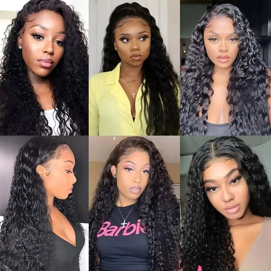 200% Density Deep Wave Curly HD Lace Frontal Wig | 13x6 Glueless Water Wave & 13x4 Pre-Plucked Human Hair Lace Front Wigs (30-40 Inch) Luxegan