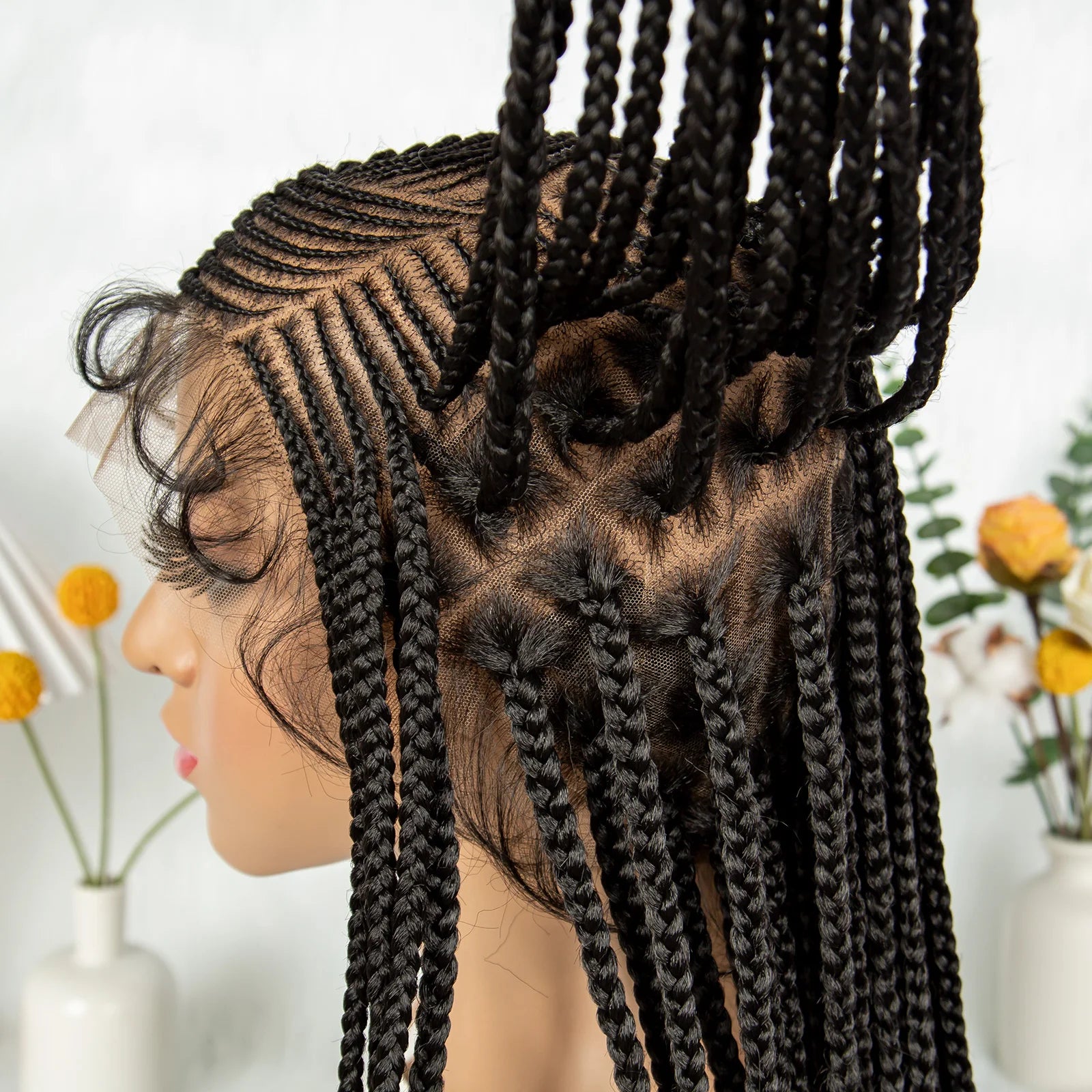 HD Transparent Full Lace Cornrow Knotless Box Braids Goddess Braided Wig Luxegan