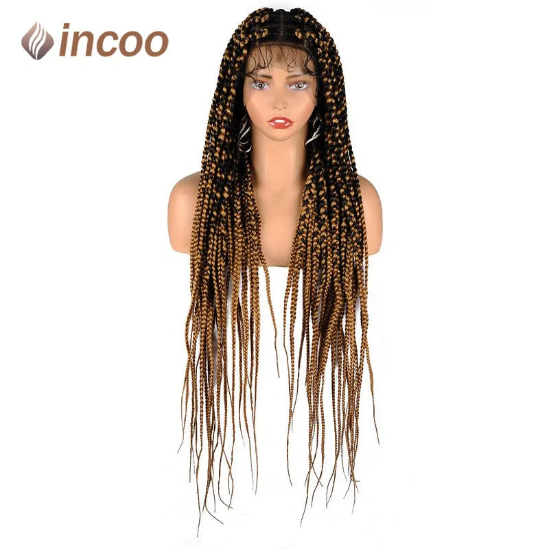 36" Knotless Square Box Braids Wig | Full Lace Frontal | Baby Hair | Afro Women Luxegan