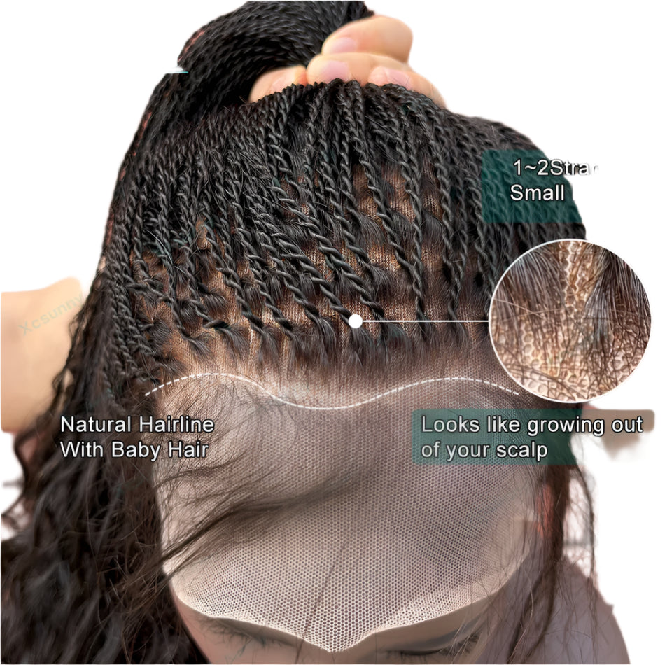 Full Lace Micro Million Twist Braided Wig | Human Hair | Curly Ends | Baby Hair | Burmese Remy Hair