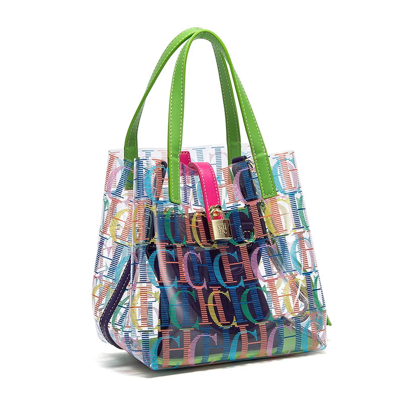 New Transparent PVC Women's Tote Bag | Waterproof Spring & Summer Beach Bag | Clear Casual Shoulder Bag with Hasp Closure | Versatile Party & Leisure Travel Handbag Luxegan